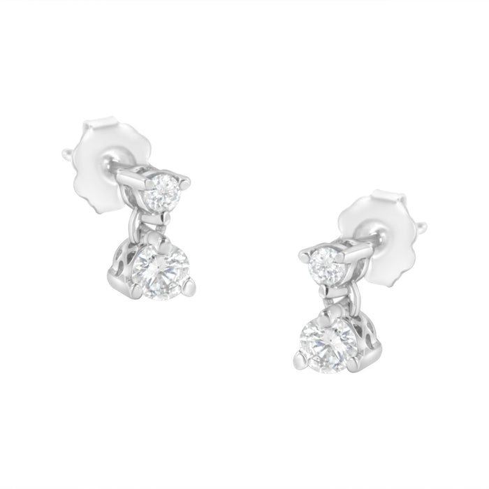 Aretes de botón colgantes con doble diamante de 1/2 ct. p.t. en oro blanco de 14K, foto 1