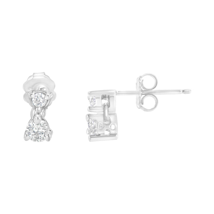 Aretes de botón colgantes con doble diamante de 1/2 ct. p.t. en oro blanco de 14K, foto 2