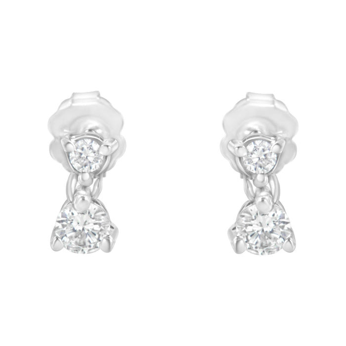 Aretes de botón colgantes con doble diamante de 1/2 ct. p.t. en oro blanco de 14K, foto 4