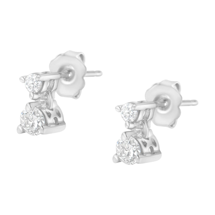 Aretes de botón colgantes con doble diamante de 1/2 ct. p.t. en oro blanco de 14K, foto 5