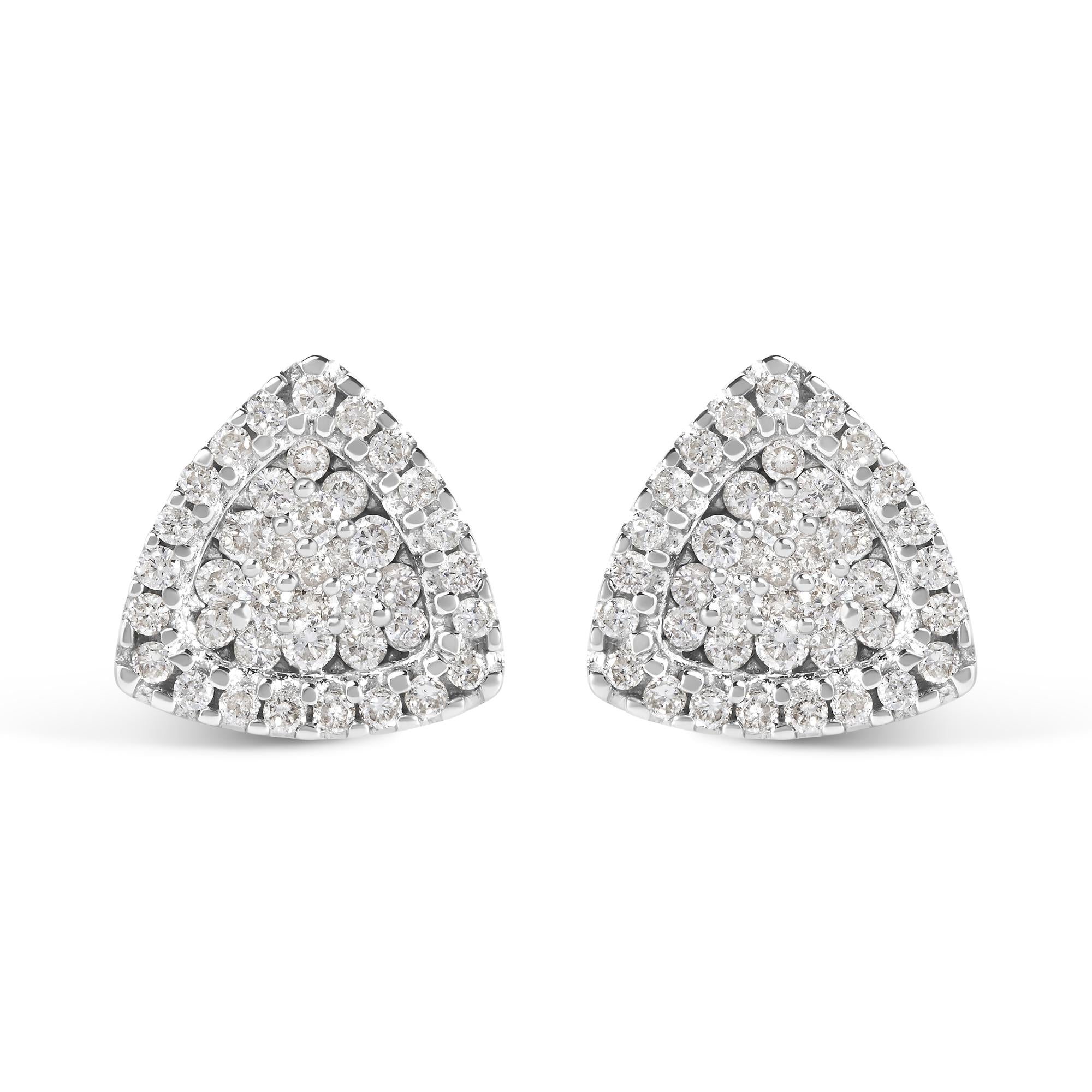 Aretes de botón en forma de trillón con diamantes de 1/2 ct. p.t. en oro blanco de 14K, foto 1