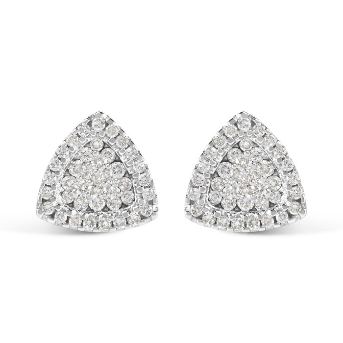 Aretes de botón en forma de trillón con diamantes de 1/2 ct. p.t. en oro blanco de 14K, foto 1