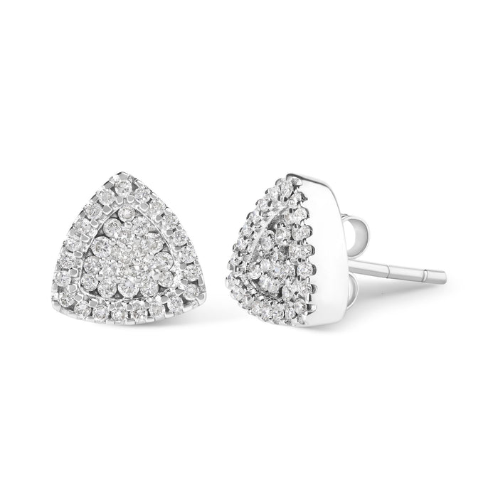 Aretes de botón en forma de trillón con diamantes de 1/2 ct. p.t. en oro blanco de 14K, foto 2