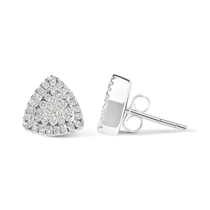 Aretes de botón en forma de trillón con diamantes de 1/2 ct. p.t. en oro blanco de 14K, foto 4