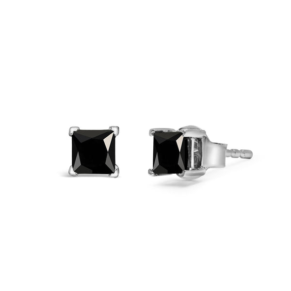 0.5 to 0.75 Ct. T.W. Princess-Cut Treated Black Diamond Classic 4-Prong Stud Earrings in 14K White Gold, photo 2