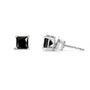 Aretes de botón clásicos de 4 garras con diamantes negros tratados talla princesa de 0.5 a 0.75 ct. p.t. en oro blanco de 14K, foto 5