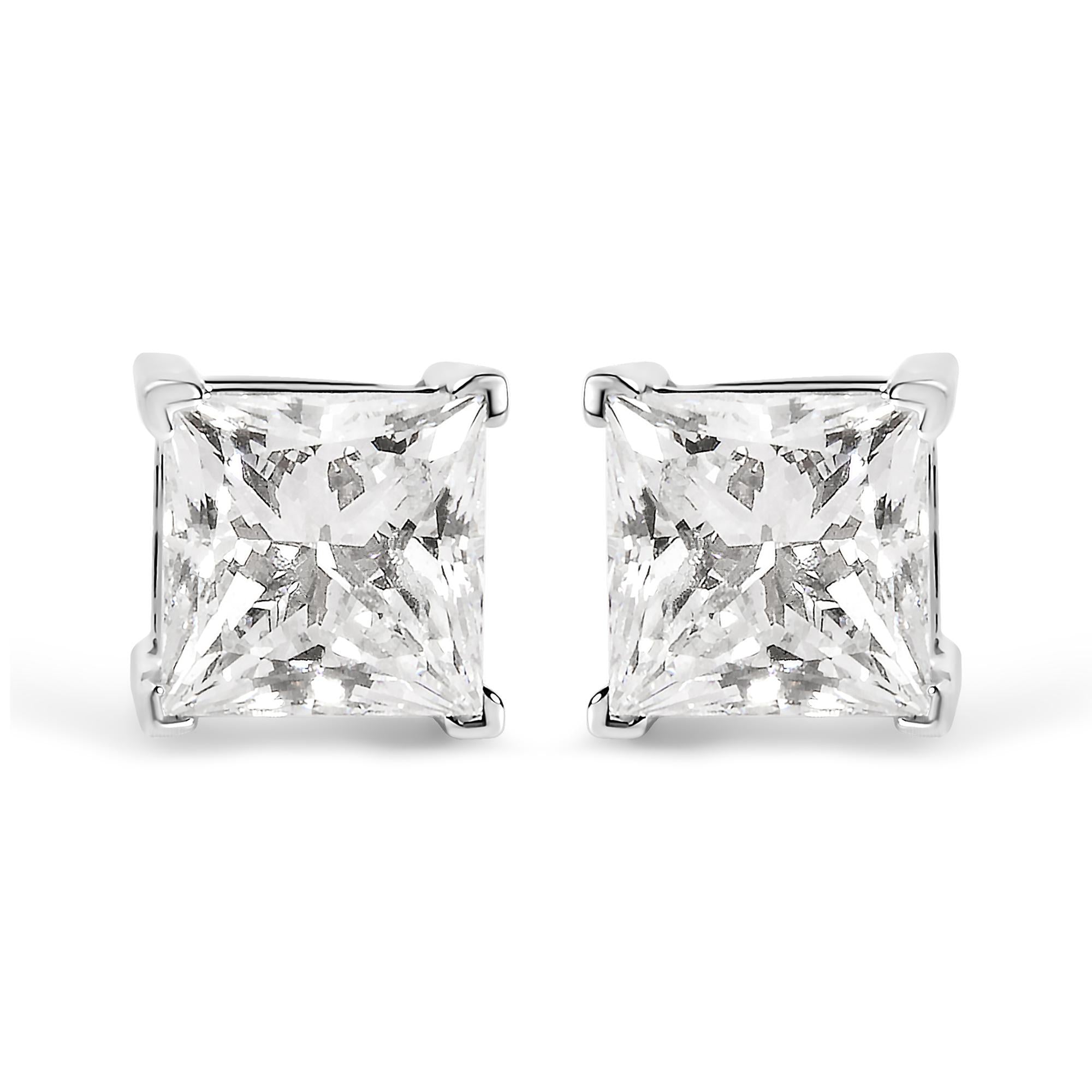 1 1/2 Ct. T.W. Clarity Enhanced Princess-Cut Diamond Solitaire Stud Earrings in 14K White Gold, photo 1