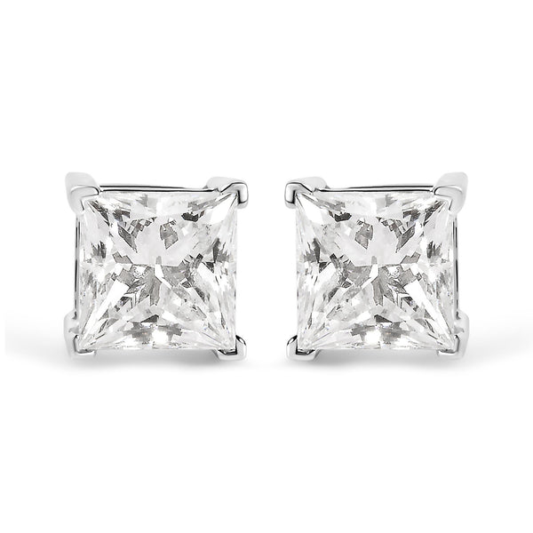 1 1/2 Ct. T.W. Clarity Enhanced Princess-Cut Diamond Solitaire Stud Earrings in 14K White Gold, photo 1