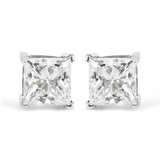 Aretes de botón solitario con diamantes talla princesa de claridad mejorada de 1 1/2 ct. p.t. en oro blanco de 14K