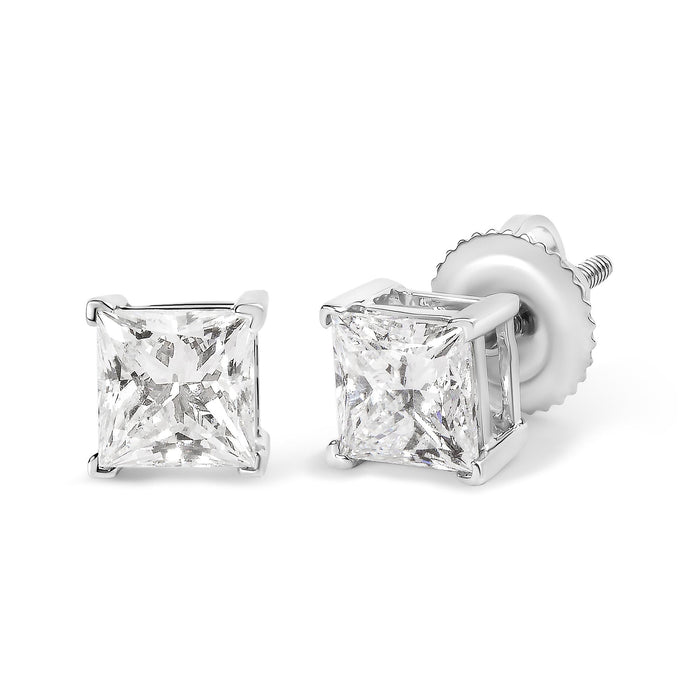 1 1/2 Ct. T.W. Clarity Enhanced Princess-Cut Diamond Solitaire Stud Earrings in 14K White Gold, photo 2