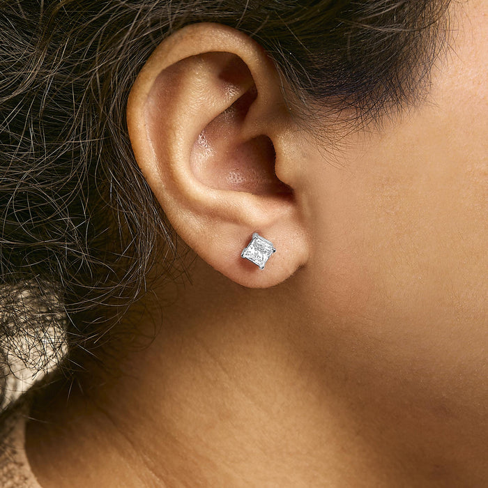 Princess-Cut Lab-Grown Diamond Solitaire Stud Earrings in 14K White Gold, photo 6