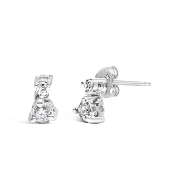 1/4 Ct. T.W. Double Diamond Drop and Dangle Stud Earrings in 14K White Gold, photo 2