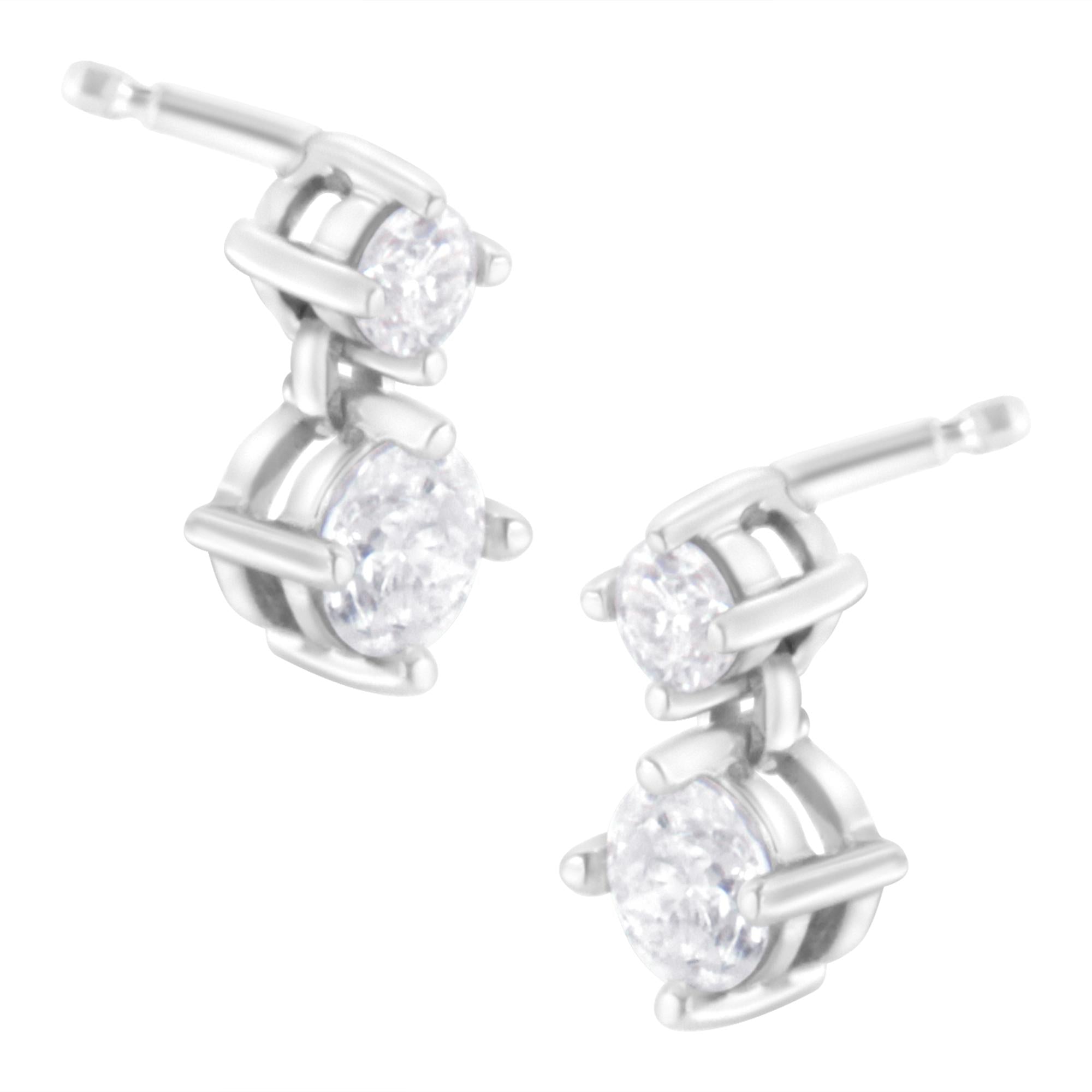 1 Ct. T.W. Double Diamond Stud Earrings in 14K White Gold, photo 1