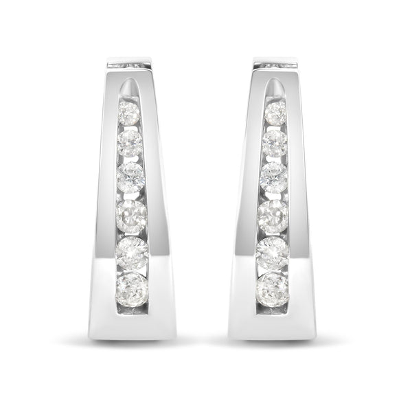 1/4 Ct. T.W. Channel-Set Brilliant Round-Cut Diamond Hoop Earrings in 14K Gold, photo 2