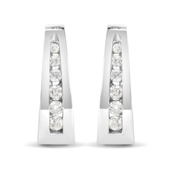 Aretes de aro de canal con diamantes redondos de talla brillante de 1/4 ct. p.t. en oro de 14K, foto 2