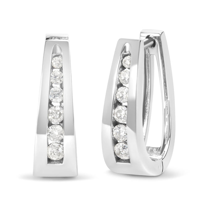 Aretes de aro de canal con diamantes redondos de talla brillante de 1/4 ct. p.t. en oro de 14K, foto 4