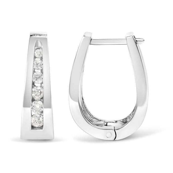 Aretes de aro de canal con diamantes redondos de talla brillante de 1/4 ct. p.t. en oro de 14K, foto 8