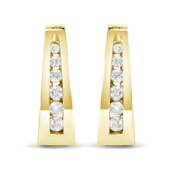 1/4 Ct. T.W. Channel-Set Brilliant Round-Cut Diamond Hoop Earrings in 14K Gold, photo 1