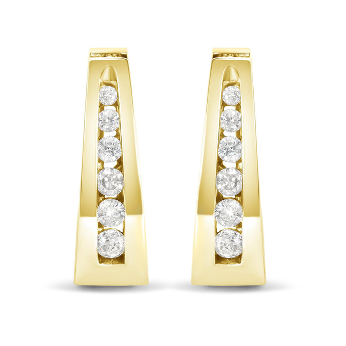 Aretes de aro de canal con diamantes redondos de talla brillante de 1/4 ct. p.t. en oro de 14K, foto 1