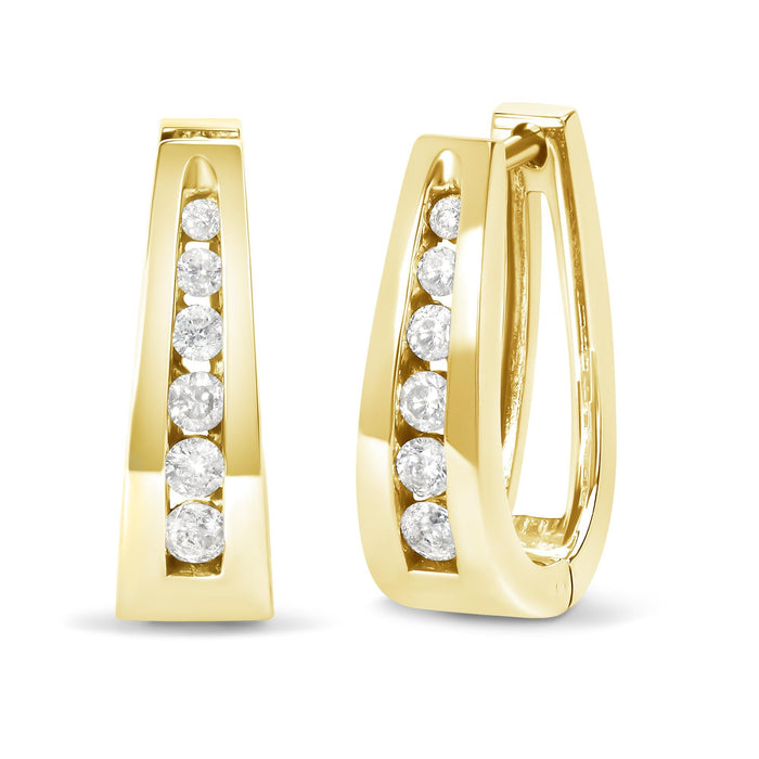 Aretes de aro de canal con diamantes redondos de talla brillante de 1/4 ct. p.t. en oro de 14K, foto 3