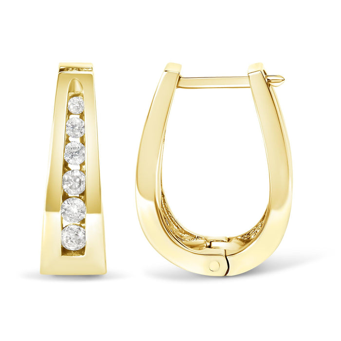 Aretes de aro de canal con diamantes redondos de talla brillante de 1/4 ct. p.t. en oro de 14K, foto 7
