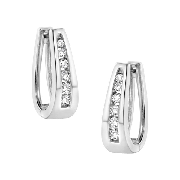 Channel-Set Brilliant Round-Cut Diamond Hoop Earrings in 14K White Gold, photo 1