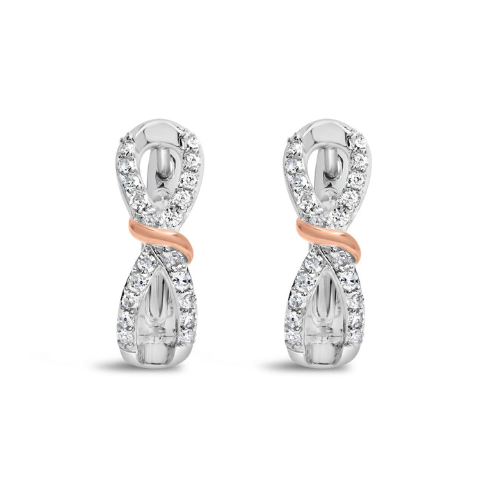 Aretes de aro de infinito y cinta con diamantes de 1/3 ct. p.t. en oro blanco y rosa de 10K, foto 2