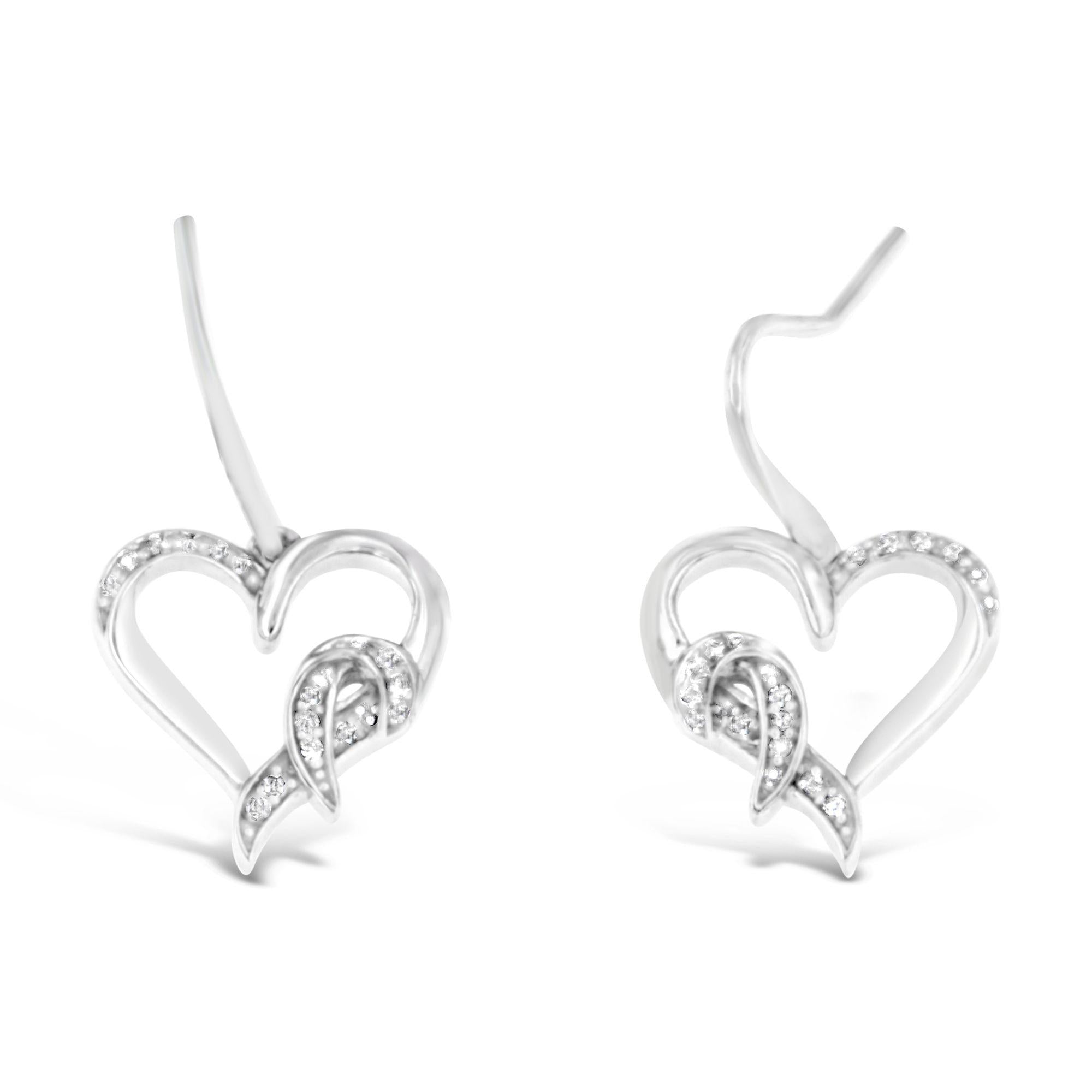 0.09 Ct. T.W. Round-Cut Diamond Heart Dangle Earrings in Sterling Silver, photo 1