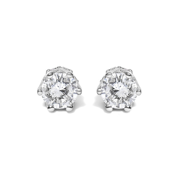 1/2 Ct. T.W. Round Diamond 6 Prong Crown Stud Earrings in 14K White Gold, photo 1