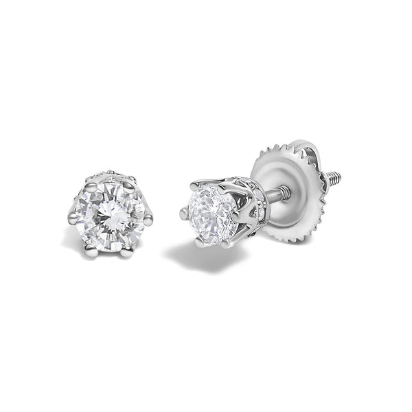 1/2 Ct. T.W. Round Diamond 6 Prong Crown Stud Earrings in 14K White Gold, photo 2