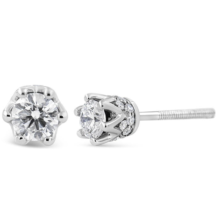 Aretes de botón de corona con diamantes redondos de 1/2 ct. p.t. en oro de 14K, foto 4