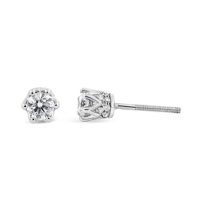 Aretes de botón de corona con diamantes redondos de 1/2 ct. p.t. en oro de 14K, foto 8
