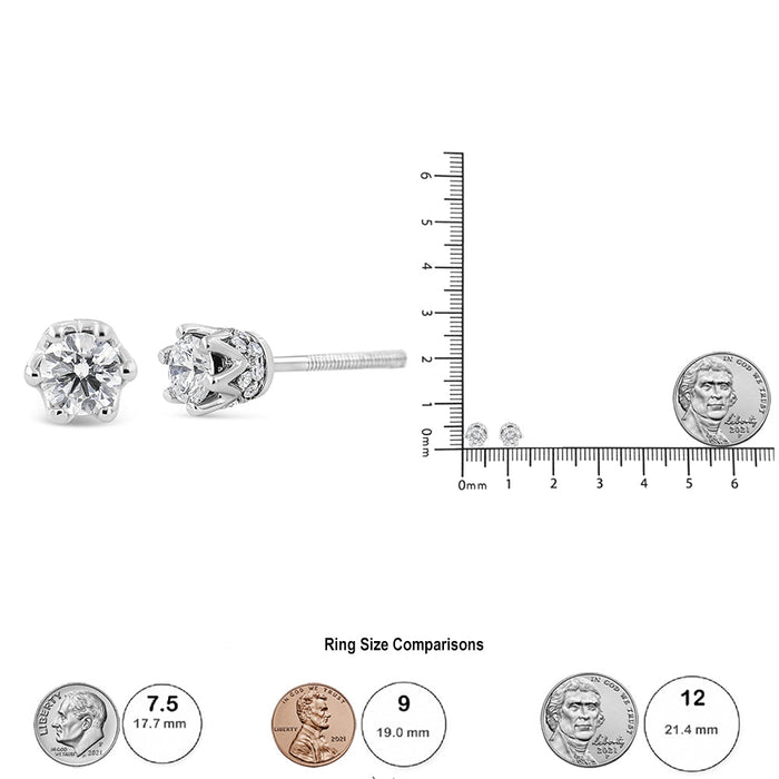 Aretes de botón de corona con diamantes redondos de 1/2 ct. p.t. en oro de 14K, foto 10