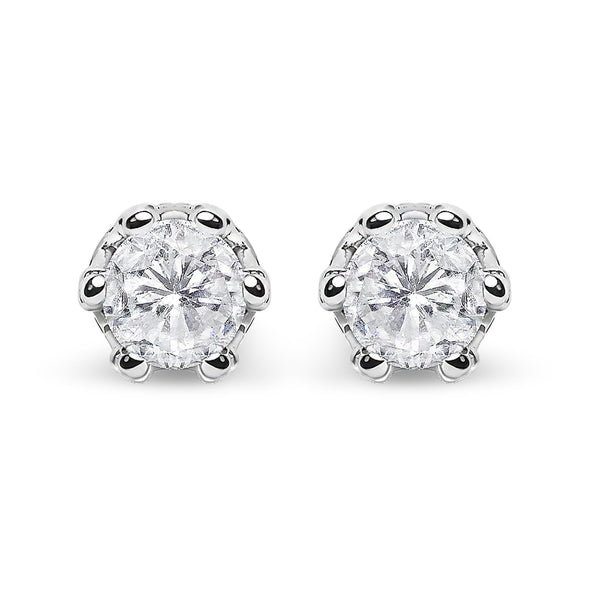 1 Ct. T.W. Round-Cut Prong-Set Diamond Crown Stud Earrings in 14K White Gold, photo 1