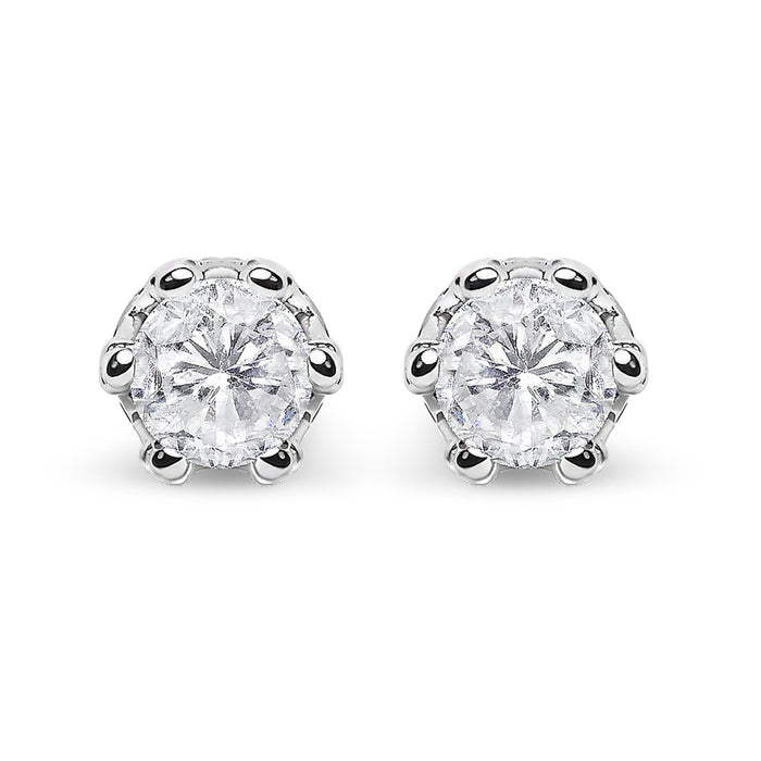 Aretes de botón de corona de garras con diamantes de talla redonda de 1 ct. p.t. en oro blanco de 14K, foto 1