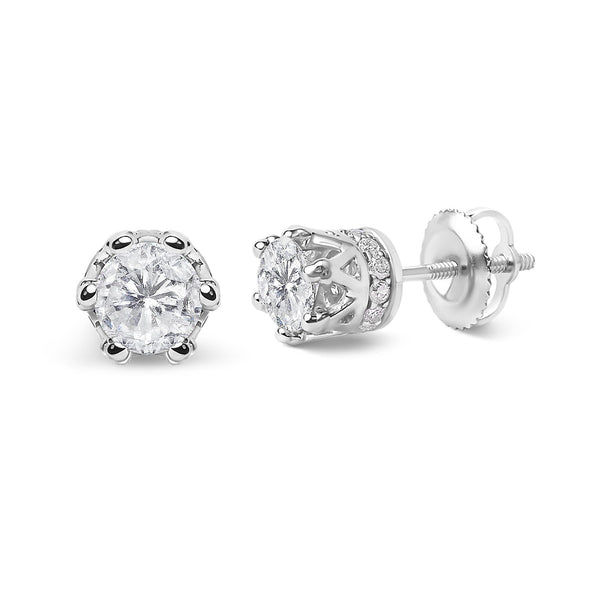 1 Ct. T.W. Round-Cut Prong-Set Diamond Crown Stud Earrings in 14K White Gold, photo 2