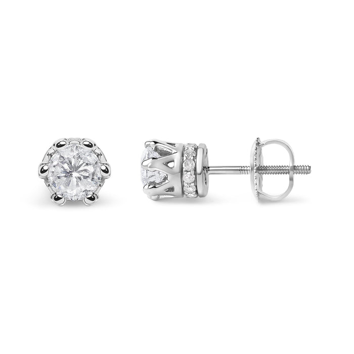 Aretes de botón de corona de garras con diamantes de talla redonda de 1 ct. p.t. en oro blanco de 14K, foto 4