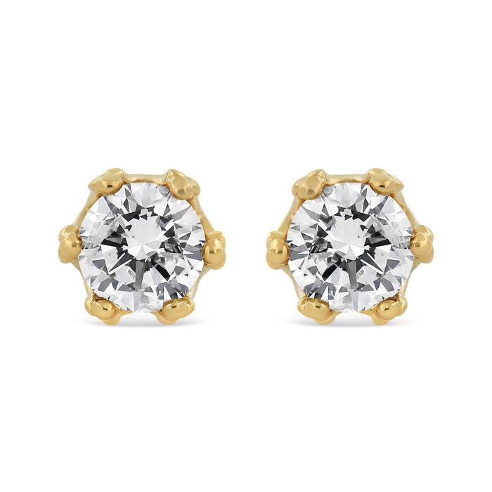 Aretes de botón de corona con diamantes redondos de 1/2 ct. p.t. en oro de 14K, foto 1
