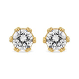 Aretes de botón de corona con diamantes redondos de 2 ct. p.t. en oro amarillo de 14K