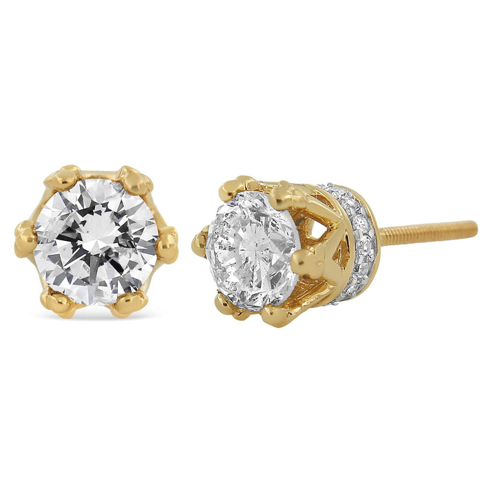 Aretes de botón de corona con diamantes redondos de 1/2 ct. p.t. en oro de 14K, foto 3