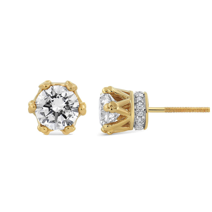 Aretes de botón de corona con diamantes redondos de 1/2 ct. p.t. en oro de 14K, foto 7