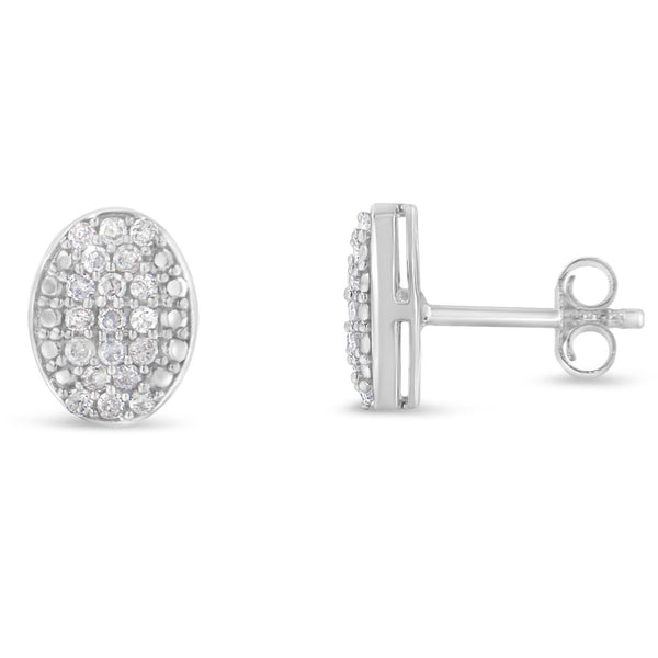 Aretes de racimo ovalado con diamantes redondos de 1/2 ct. p.t. en plata de ley, foto 2