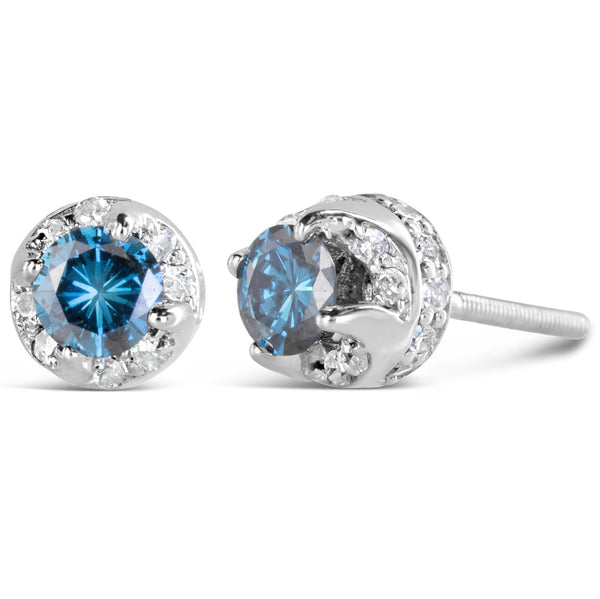 1 Ct. T.W. Treated Blue and White Diamond Hidden Halo Stud Earrings in 14K White Gold, photo 1