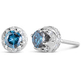 1 Ct. T.W. Treated Blue and White Diamond Hidden Halo Stud Earrings in 14K White Gold