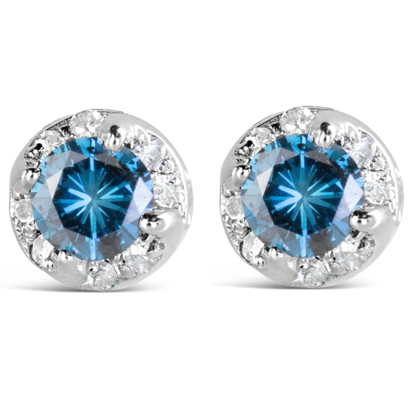 1 Ct. T.W. Treated Blue and White Diamond Hidden Halo Stud Earrings in 14K White Gold, photo 2