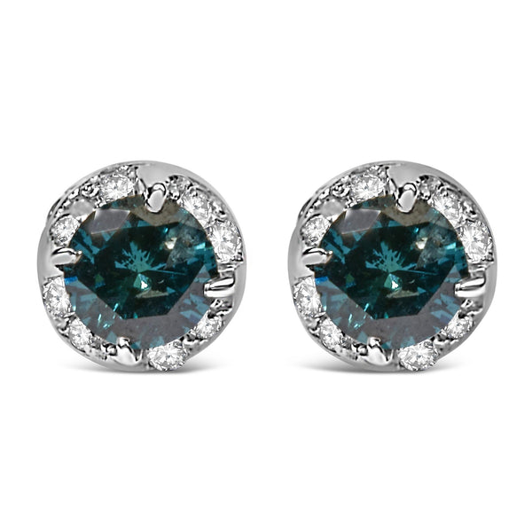 1/2 Ct. T.W. White and Treated Blue Round Diamond Earrings in 14K White Gold, photo 1