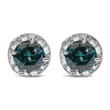 Aretes con diamantes redondos blancos y azules tratados de 1/2 ct. p.t. en oro blanco de 14K