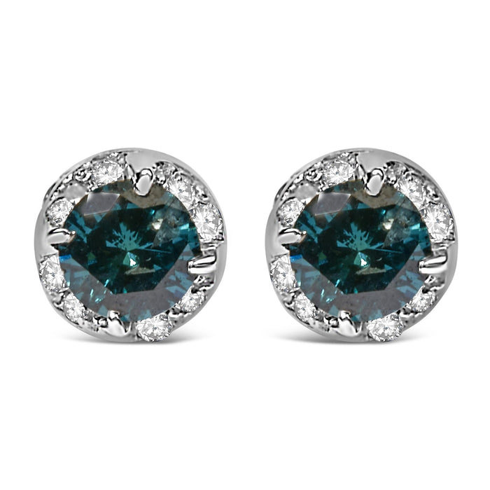 Aretes con diamantes redondos blancos y azules tratados de 1/2 ct. p.t. en oro blanco de 14K, foto 1