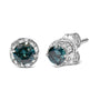 Aretes con diamantes redondos blancos y azules tratados de 1/2 ct. p.t. en oro blanco de 14K, foto 2
