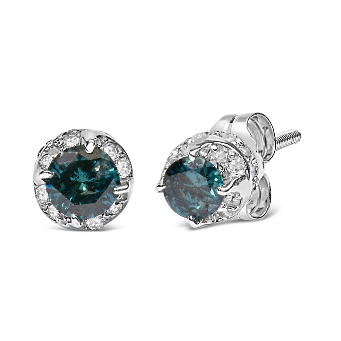 Aretes con diamantes redondos blancos y azules tratados de 1/2 ct. p.t. en oro blanco de 14K, foto 2